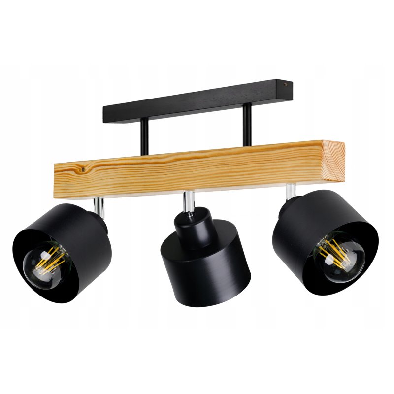 LAMPA drewniana belka sufitowa ŻYRANDOL PLAFON LOFT CZARNY na 3x KLOSZ E27