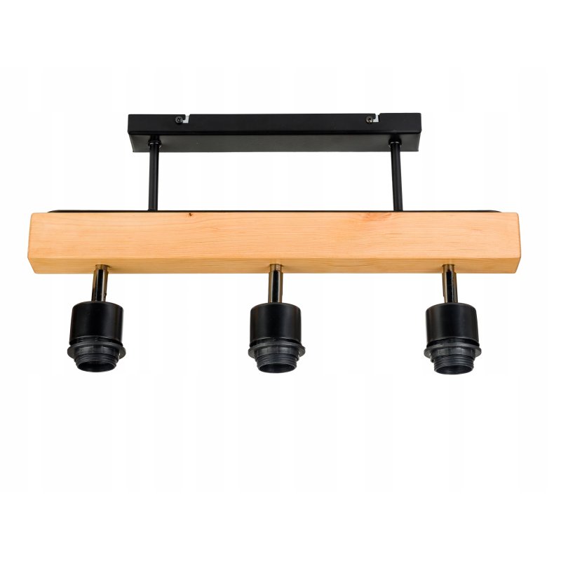 LAMPA drewniana belka sufitowa ŻYRANDOL PLAFON LOFT CZARNY na 3x KLOSZ E27