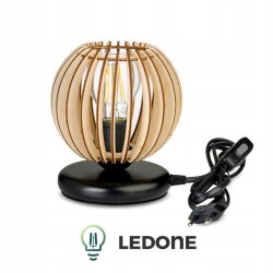 LAMPKA NOCNA LAMPA STOŁOWA DREWNIANA LOFT RETRO E27 DO SYPIALNI DO GNIAZDKA