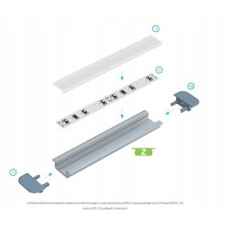 PROFIL ALUMINIOWY biały wpuszczany typ B do taśm LED 1m + KLOSZ