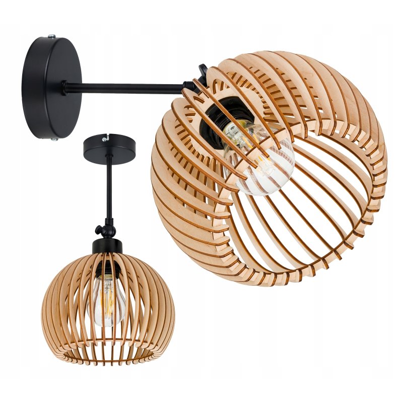 Lampa kinkiet ścienny regulowany LOFT klosz kula 36 Drewno na 1x e27