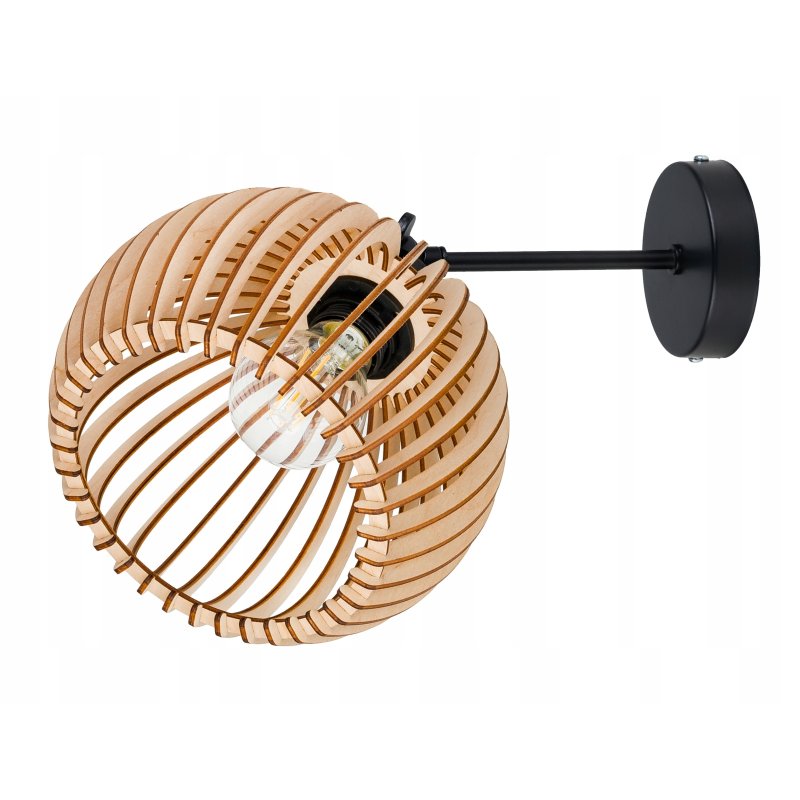 Lampa kinkiet ścienny regulowany LOFT klosz kula 36 Drewno na 1x e27