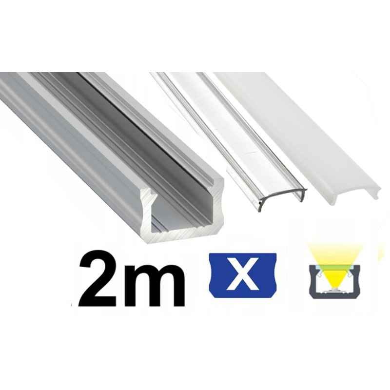 2m Profil aluminiowy typ X wąski głęboki + Klosz do taśm led