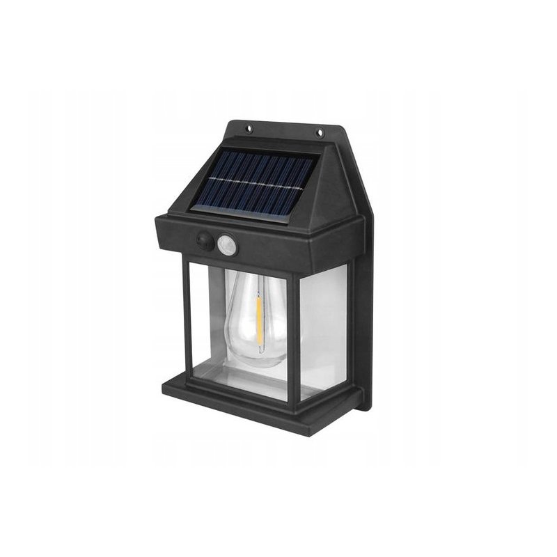 KINKIET SOLARNY Lampka ścienna SOLARNA z żarówką Filament LED ciepły z PIR