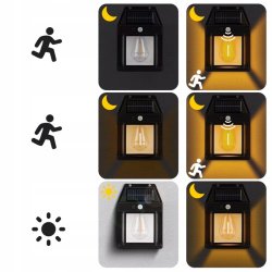 KINKIET SOLARNY Lampka ścienna SOLARNA z żarówką Filament LED ciepły z PIR