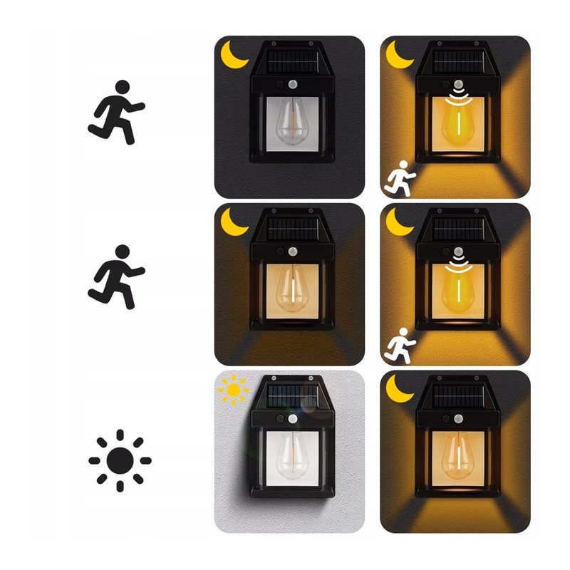 KINKIET SOLARNY Lampka ścienna SOLARNA z żarówką Filament LED ciepły z PIR