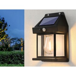 KINKIET SOLARNY Lampka ścienna SOLARNA z żarówką Filament LED ciepły z PIR
