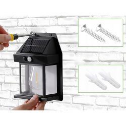 KINKIET SOLARNY Lampka ścienna SOLARNA z żarówką Filament LED ciepły z PIR