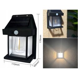 KINKIET SOLARNY Lampka ścienna SOLARNA z żarówką Filament LED ciepły z PIR