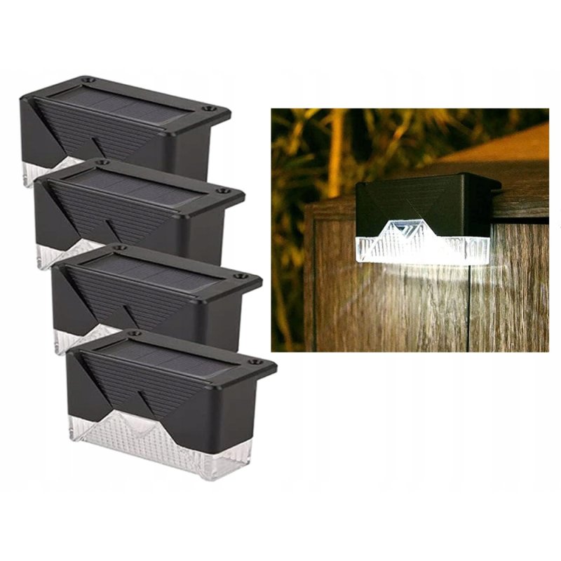 4x zestaw Lampka ogrodowa SOLARNA SCHODOWA na schody taras płot LED ZIMNY