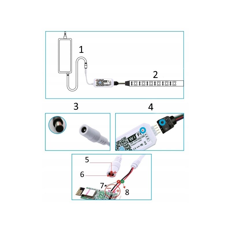 Sterownik Kontroler do taśm LED RGBW WiFi Android ALEXA TUYA Google 12V 24V