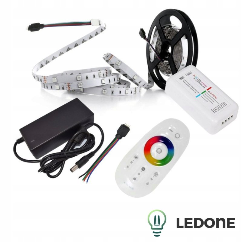 TAŚMA LED RGB + BIAŁY ZESTAW 5m 5050 KOLOROWE NA PILOTA PILOT Z ZASILACZEM