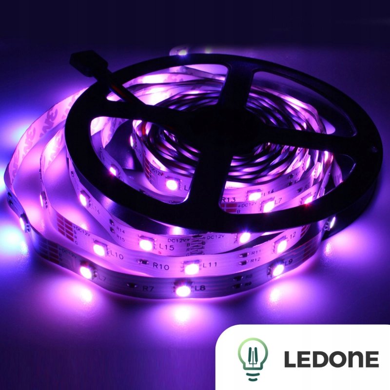 TAŚMA LED RGB + BIAŁY ZESTAW 5m 5050 KOLOROWE NA PILOTA PILOT Z ZASILACZEM