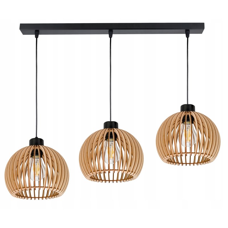 Lampa wisząca zwis żyrandol sufitowa LOFT klosz kula 36 Drewno na 3x e27