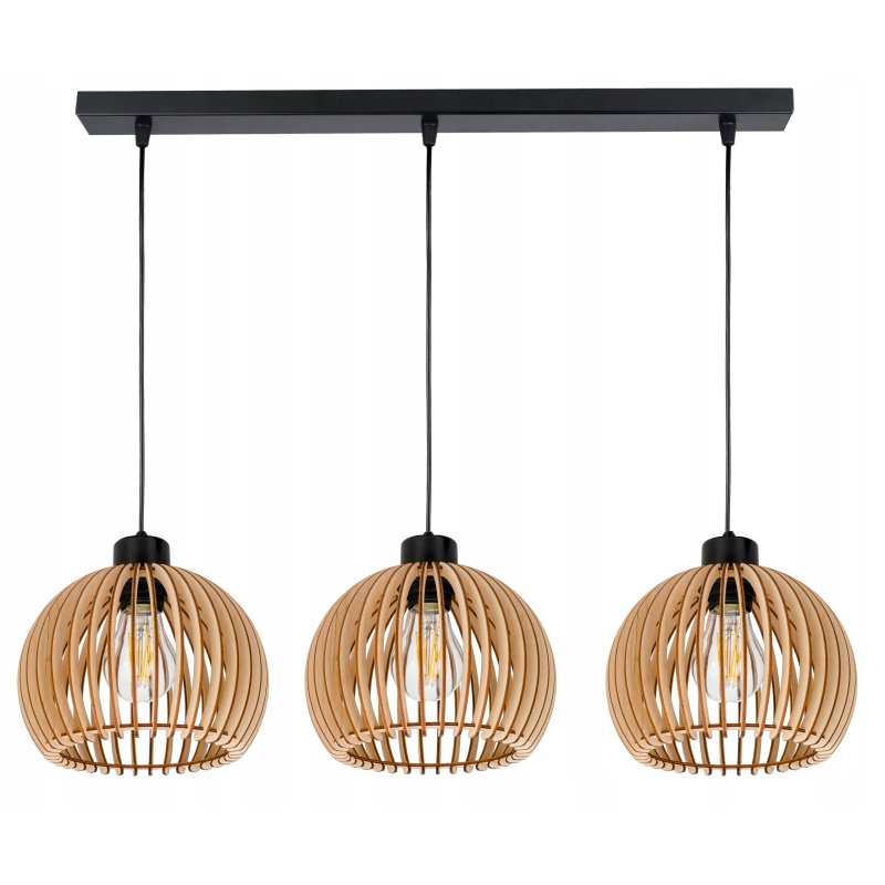 Lampa wisząca zwis żyrandol sufitowa LOFT klosz kula 36 Drewno na 3x e27