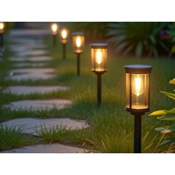 Lampka ogrodowa SOLARNA słupek ogrodowy lampa wbijana CIEPŁA led filament