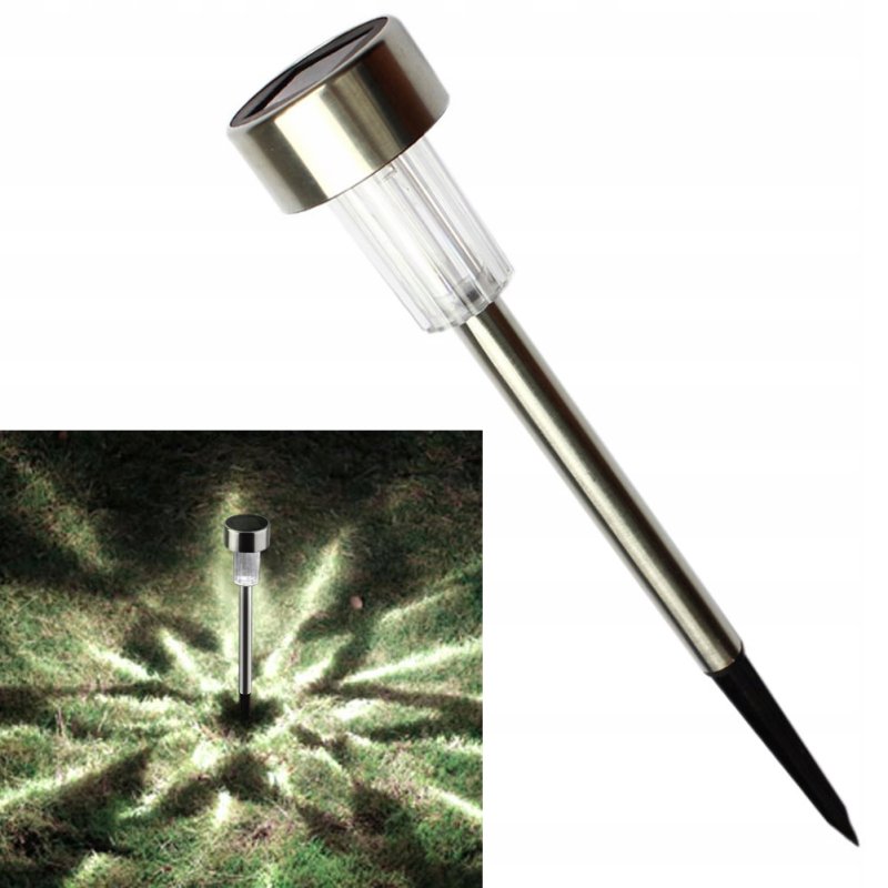 Lampka ogrodowa SOLARNA inox LAMPA wbijana LED barwa ZIMNA