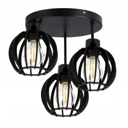 LAMPA SUFITOWA wysoka PLAFON ŻYRANDOL CZARNY LOFT KLOSZ DREWNO NA 3x E27