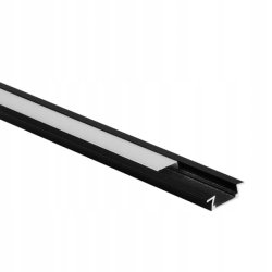 PROFIL aluminiowy WPUSZCZANY czarny + KLOSZ mleczny zaślepki 2m do led