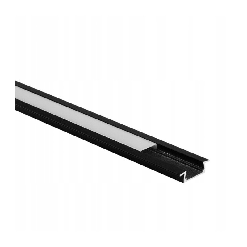 PROFIL aluminiowy WPUSZCZANY czarny + KLOSZ mleczny zaślepki 2m do led