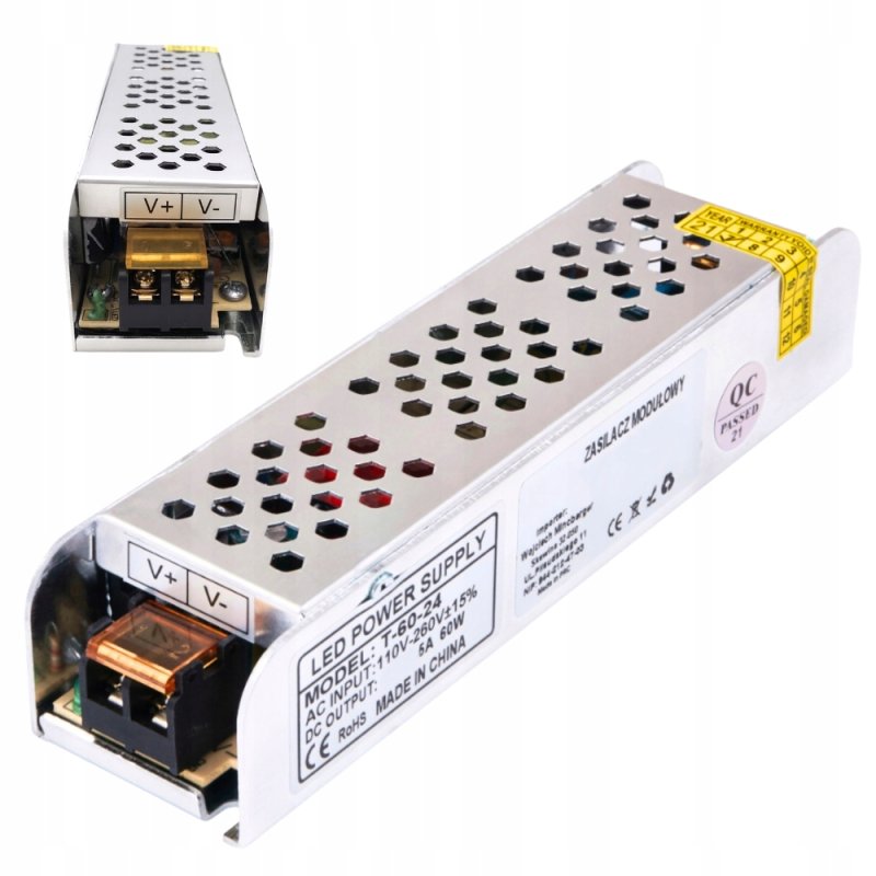 ZASILACZ MONTAŻOWY 12V 60W SLIM MODUŁOWY DO TAŚM LED CCTV MONTAŻOWY IP20