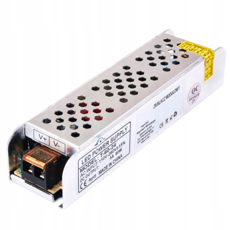 ZASILACZ MONTAŻOWY 12V 60W SLIM MODUŁOWY DO TAŚM LED CCTV MONTAŻOWY IP20