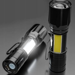 Latarka ręczna led COB XPE zoom Taktyczna mocna na akumulator USB C w etui