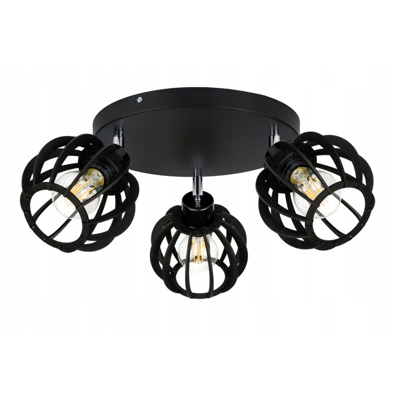 LAMPA SUFITOWA WISZĄCA PLAFON ŻYRANDOL CZARNY LOFT KLOSZ DREWNO NA 3x E27