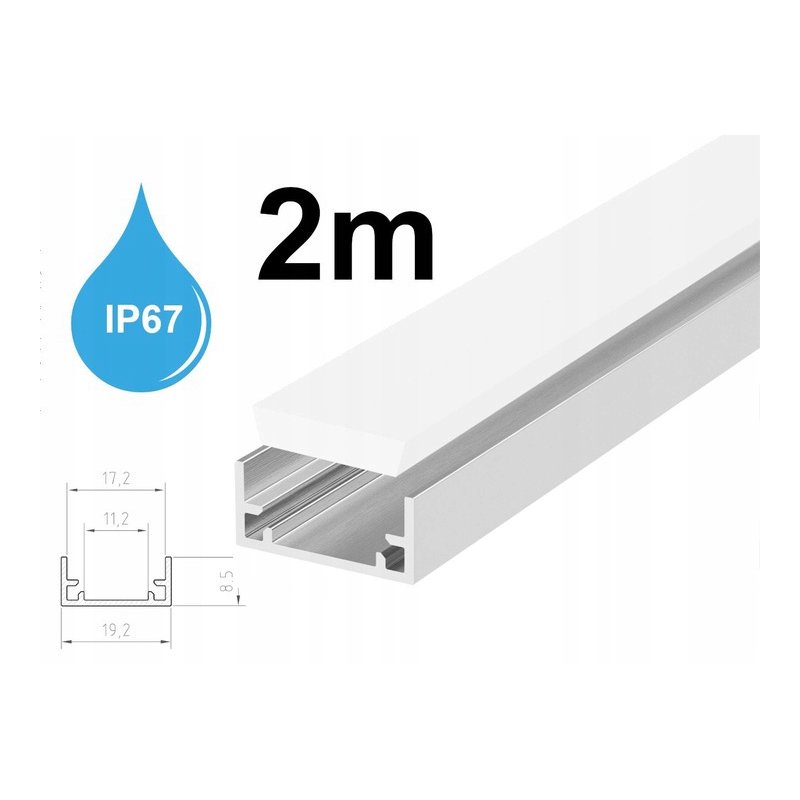 Profil aluminiowy hermetyczny IP67 podłogowy + klosz mleczny 2m do taśm led