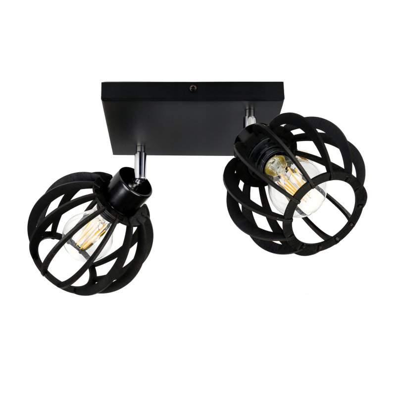 LAMPA SUFITOWA WISZĄCA PLAFON ŻYRANDOL CZARNY LOFT KLOSZ DREWNO NA 2x E27