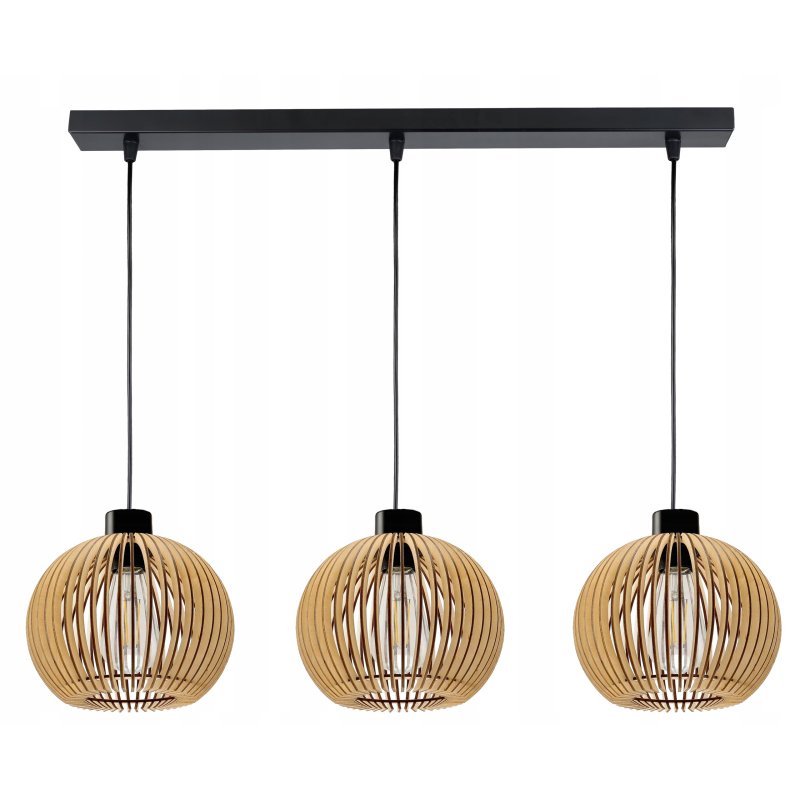 Lampa wisząca żyrandol zwis sufit klosz drewno 3