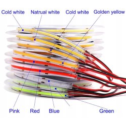 TAŚMA LED COB CZERWONA 12V 320diod/mb 12w/m neon KOLOR czerwony 1m LINIA