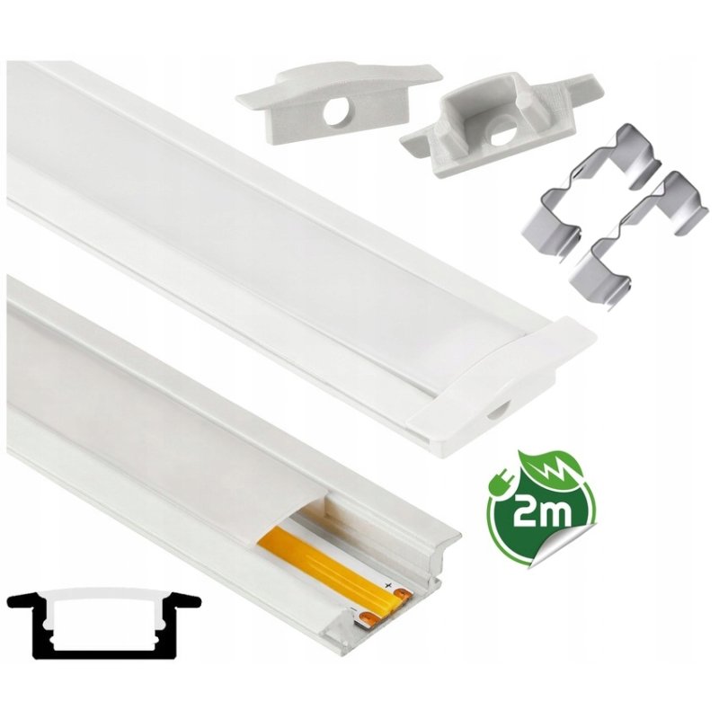 Zestaw PROFIL ALUMINIOWY biały wpuszczany slim eko do taśm LED 2m + KLOSZ