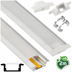 PROFIL ALUMINIOWY srebrny wpuszczany slim eko do taśm LED 2m KLOSZ mleczny