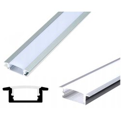 PROFIL ALUMINIOWY srebrny wpuszczany slim eko do taśm LED 2m KLOSZ mleczny