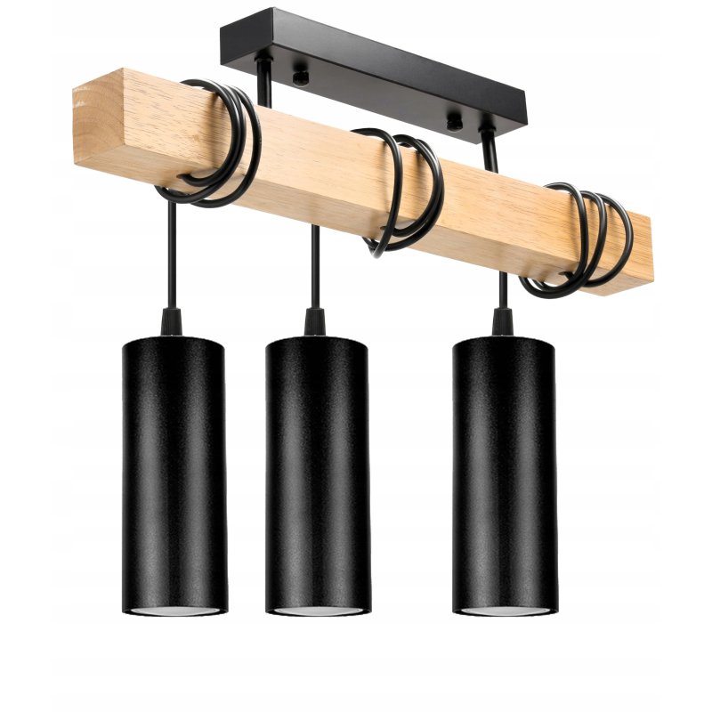 LAMPA drewniana belka wisząca sufitowa ŻYRANDOL ZWIS tuba 15cm na 3x GU10