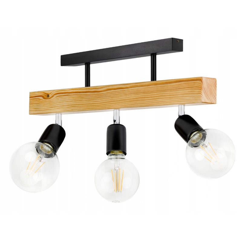 LAMPA drewniana belka wisząca sufitowa ŻYRANDOL PLAFON LOFT CZARNY na 3 E27