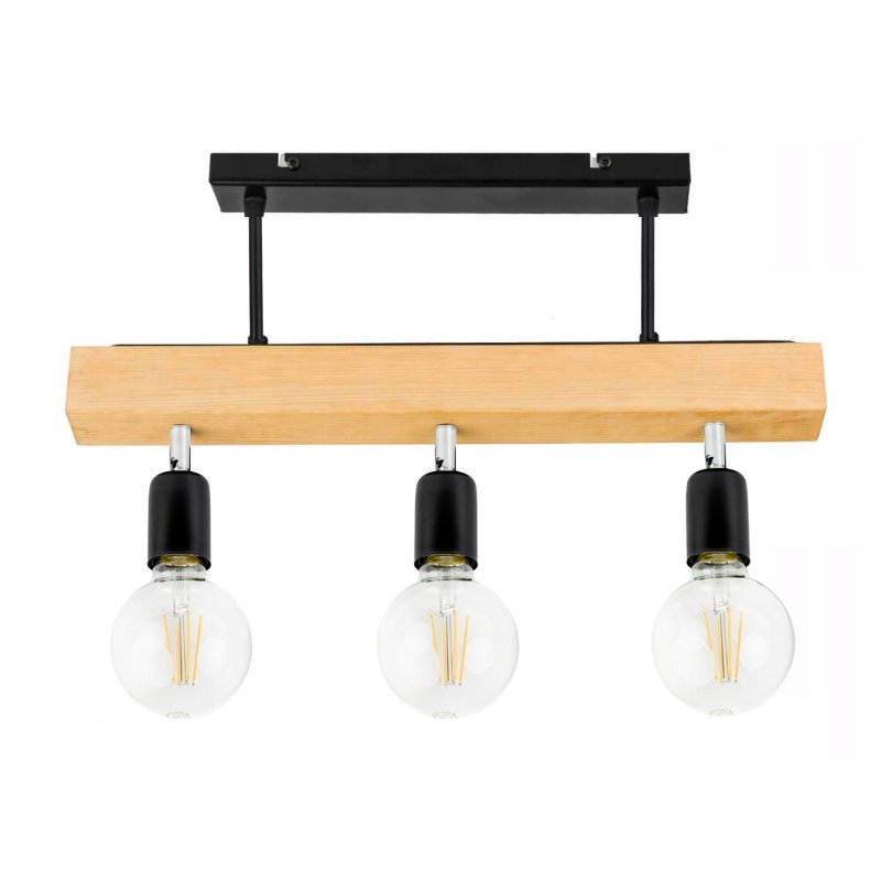 LAMPA drewniana belka wisząca sufitowa ŻYRANDOL PLAFON LOFT CZARNY na 3 E27