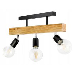 LAMPA drewniana belka wisząca sufitowa ŻYRANDOL PLAFON LOFT CZARNY na 3 E27
