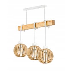 LAMPA drewniana belka wisząca sufitowa ŻYRANDOL ZWIS LOFT BIAŁY KULA 3xE27