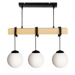 LAMPA drewniana belka wisząca sufitowa ŻYRANDOL ZWIS BLACK KULA SZKŁO 3xE27