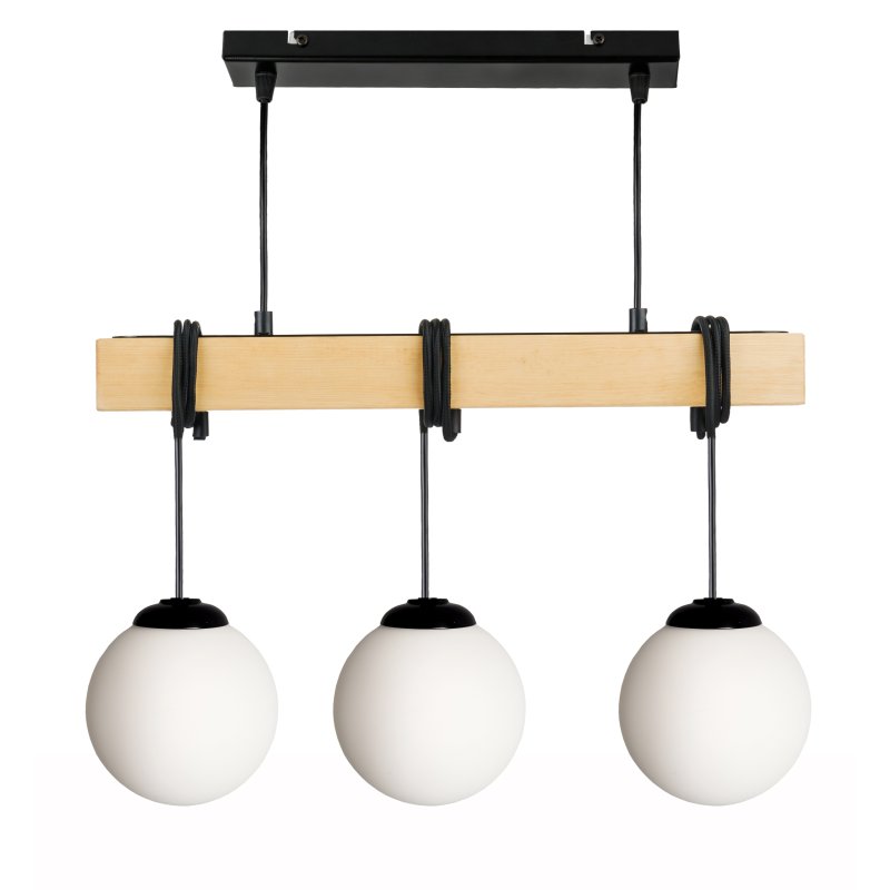 LAMPA drewniana belka wisząca sufitowa ŻYRANDOL ZWIS BLACK KULA SZKŁO 3xE27