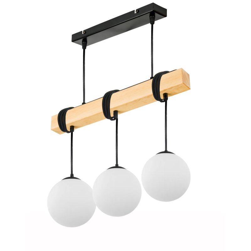 LAMPA drewniana belka wisząca sufitowa ŻYRANDOL ZWIS BLACK KULA SZKŁO 3xE27
