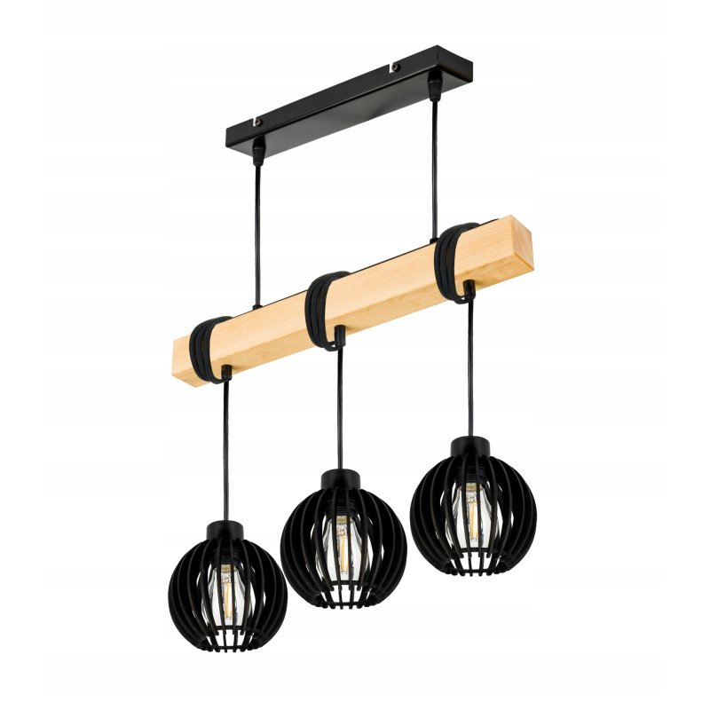 LAMPA drewniana belka wisząca sufitowa ŻYRANDOL ZWIS LOFT CZARNY DREWNO E27