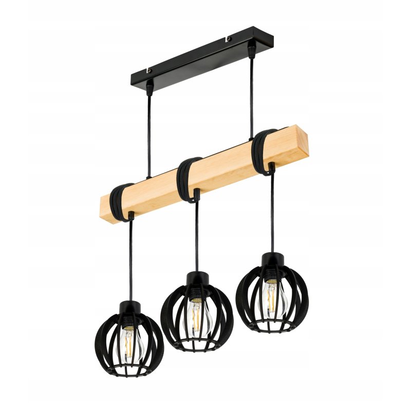 LAMPA drewniana belka wisząca sufitowa ŻYRANDOL ZWIS LOFT CZARNY DREWNO E27