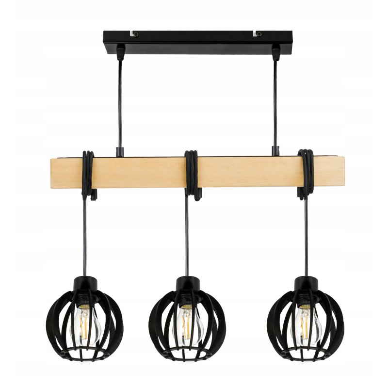 LAMPA drewniana belka wisząca sufitowa ŻYRANDOL ZWIS LOFT CZARNY DREWNO E27