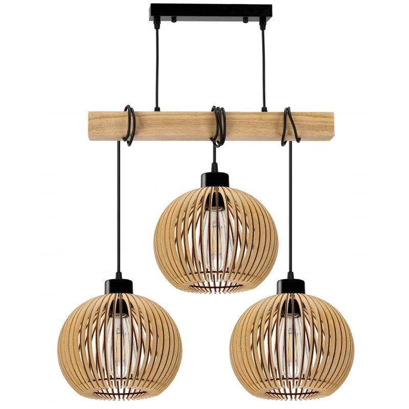 LAMPA drewniana belka wisząca sufitowa ŻYRANDOL ZWIS LOFT KULA DREWNO E27