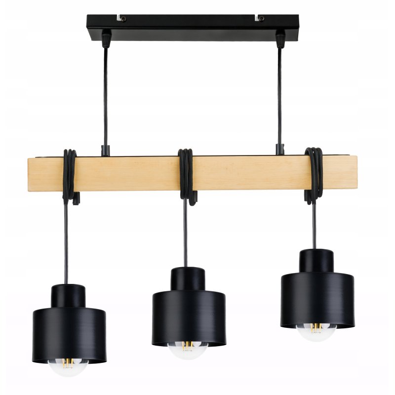 LAMPA drewniana belka wisząca sufitowa ŻYRANDOL ZWIS KUBEK CZARNY 3x E27