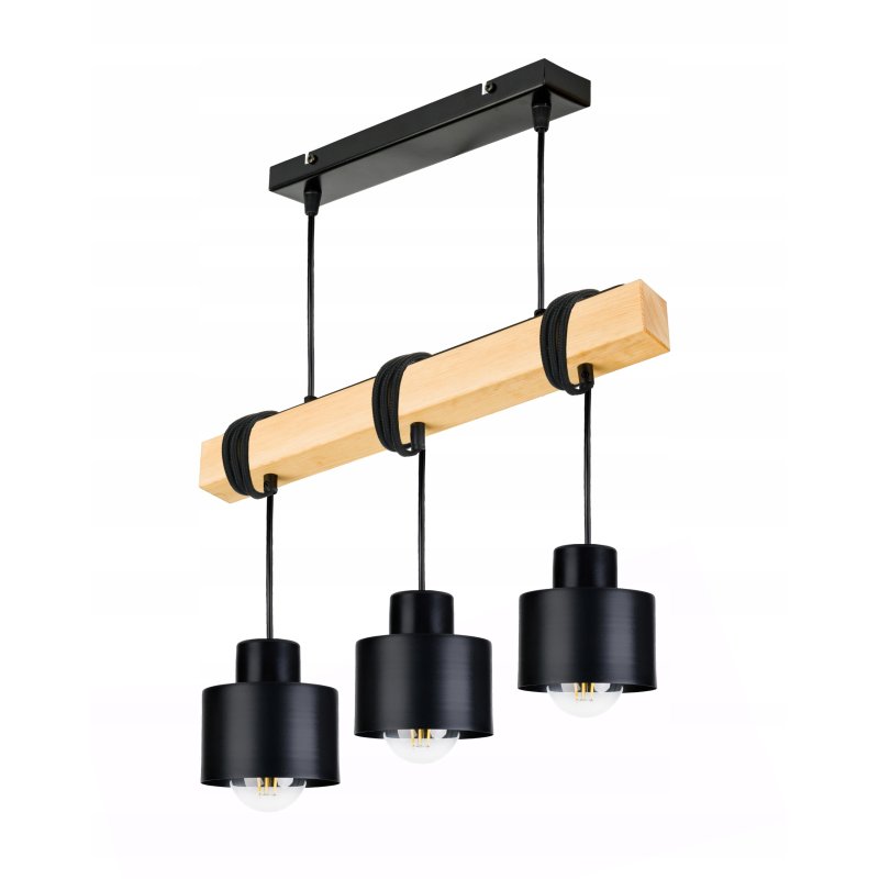 LAMPA drewniana belka wisząca sufitowa ŻYRANDOL ZWIS KUBEK CZARNY 3x E27