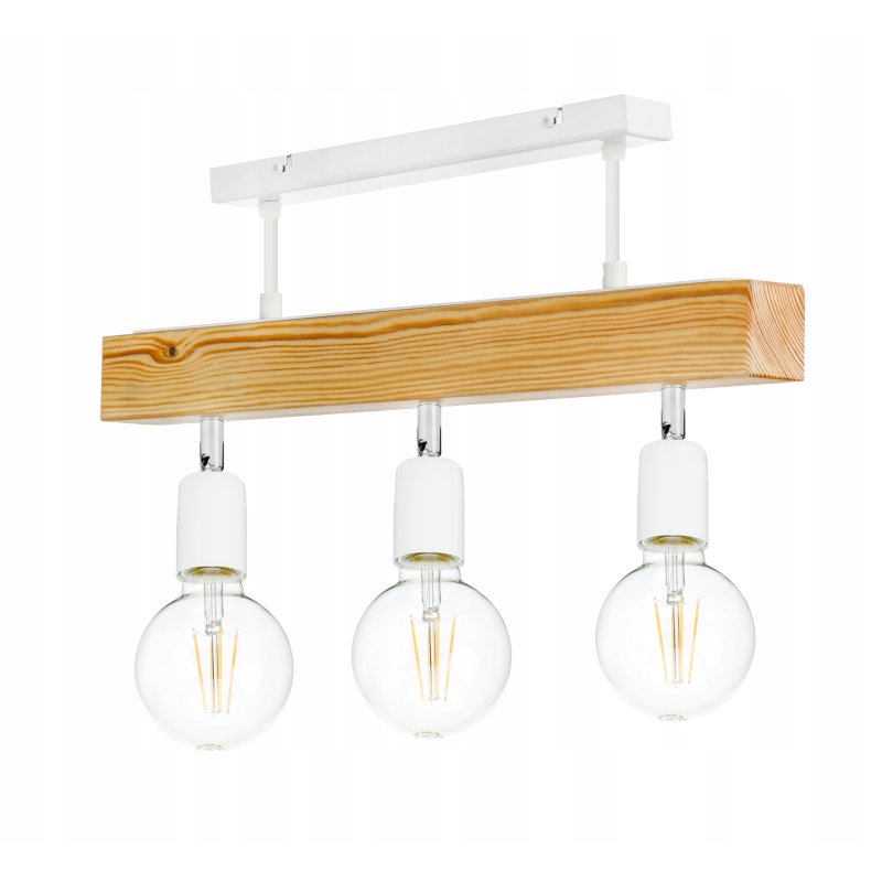 LAMPA drewniana belka wisząca sufitowa ŻYRANDOL PLAFON LOFT BIAŁY na 3x E27